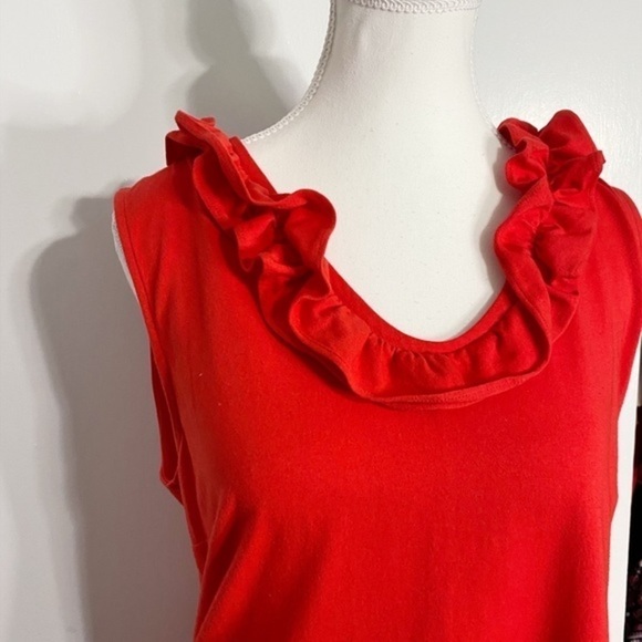 Talbots Womens Dress Sleeveless‎ Red Knit Jersey Ruffle at Neckline - Picture 3 of 10